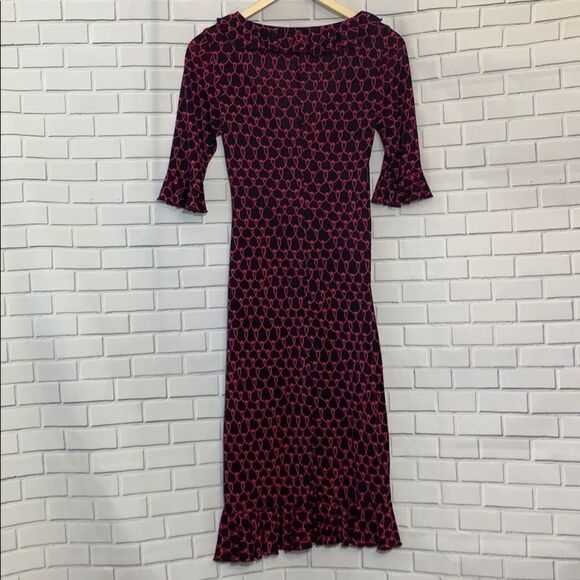 Diane Von Furstenberg Black/Pink Print Dress Sz 4 - Picture 3 of 4
